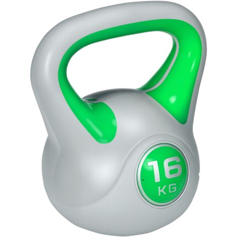 Pesa Rusa 16 kg Kettlebell Revestimiento de PU y Relleno de Arena para Entrenamiento de Fuerza 27x17x31 cm Verde y Gris (1/5)