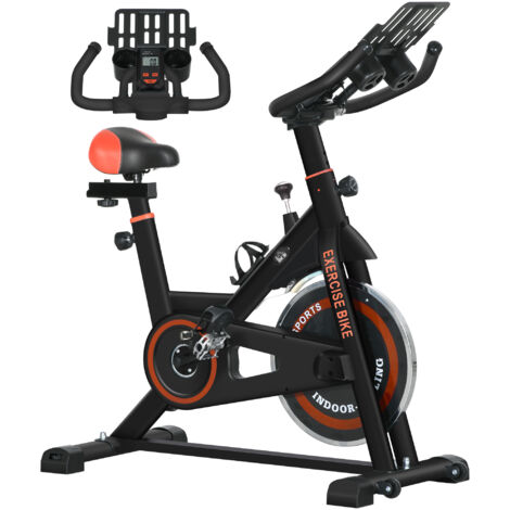 Bici Estática con Resistencia Regulable Volante de Inercia 8 kg Pantalla LCD Manillar y Asiento Ajustable Negro y Rojo (1/5)