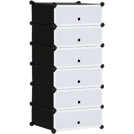 Scarpiera Modulare Salvaspazio con 6 Scatole in Plastica PP e Acciaio, 49x36.5x108 cm, Nero e Trasparente (1/5)