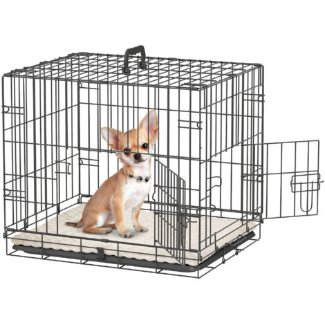 Jaula para Perros Plegable con Cojín Puertas Bandeja Extraíble y Marco de Alambre Metálico 60x40x50 cm Negro y Beige (1/5)
