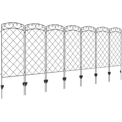 Lot de 7 clôtures de jardin décoratives en métal avec ornements - 344L x 110H cm noir (1/5)