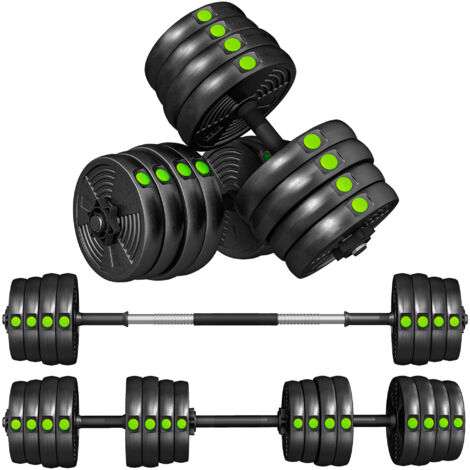 Kit de Mancuernas 30kg 2 en 1 con Barra de Pesas Mango Antideslizante para Entrenamiento de Fuerza Negro Verde (1/5)