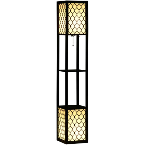 Lampadaire étagère 2 lampes 2 étagères 4 niveaux MDF noir motif nid d'abeille 26 x 26 x 156 cm noir (1/5)