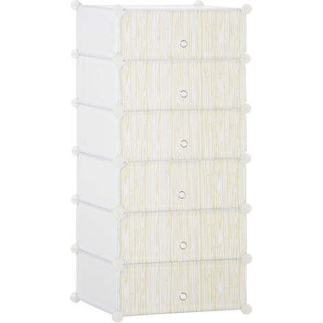 Armoire à chaussures modulable, meuble de rangement avec 6 cubes empilable en plastique, 49 x 36,5 x 108 cm blanc (1/5)