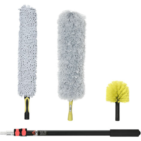 Kit per Pulizia della Casa con Asta di Prolunga, Spolverino per Ragnatele, Spolverino in Microfibra e Spolverino per Ventilatore a Soffitto, Giallo e Grigio (1/5)