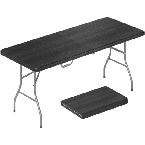 Table pliante en HDPE table de camping pliante extérieur avec poignée couvre-pieds antidérapants 180 x 74 x 74 cm, noir (1/5)