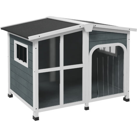 Casa para Perros Pequeños con Techo Abatible Frontal de Acrílico y Fondo Extraíble 101x66,5x70,5 cm Gris Oscuro (1/5)
