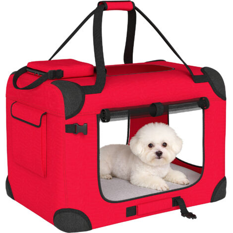 Transportín para Perros Plegable 60x41,5x41 cm con Ventanas de Malla Cojín Suave y 2 Asas para Mini Perros y Gatos Rojo (1/5)