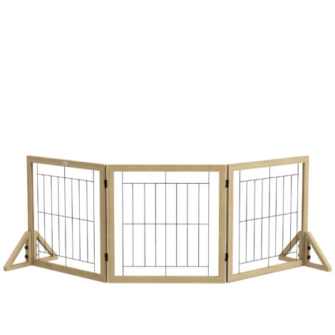 Valla para Mascotas Plegable de 3 Paneles con Plegado Bidireccional y Patas de Apoyo Triangulares 210x44x70 cm Natural (1/5)