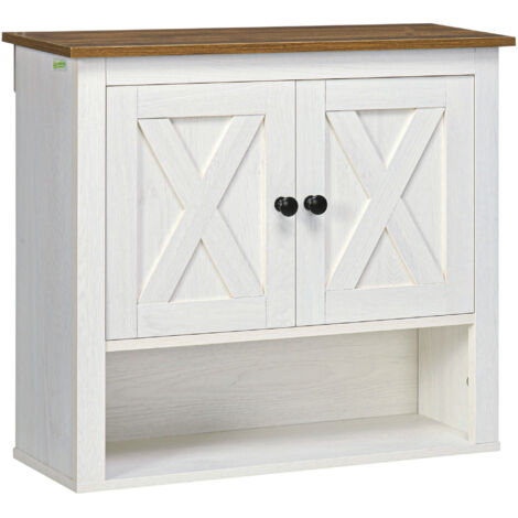 Armoire murale, armoire salle de bain avec placard à portess et compartiment ouvert, dim. 60 x 19,5 x 52,5 cm, blanc (1/5)