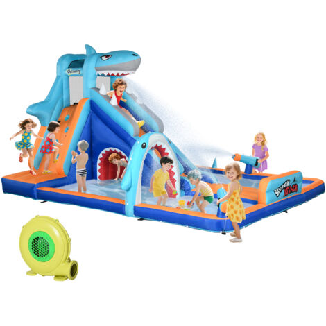 Castello Gonfiabile per Bambini 3-8 Anni con Gonfiatore, Scivolo, Piscina e Parete da Arrampicata