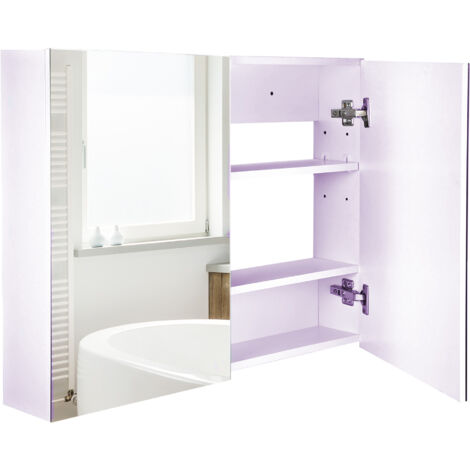 HOMCOM Armoire murale salle de bain avec miroir, 80 x 15 x 60 cm, meuble salle de bain, armoire de toilette avec double portes et étagères réglables, blanc (1/5)