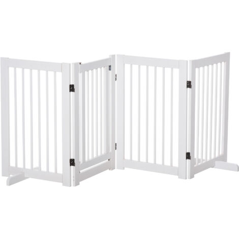 Barrera de Seguridad para Perros Plegable para Escaleras y Puertas con Soporte de Pie 204x36x75 cm Blanco (1/5)