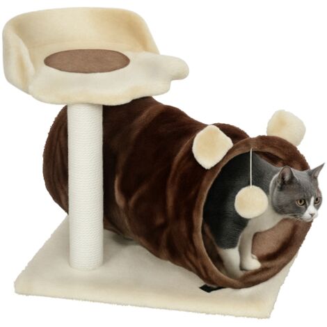Árbol Rascador para Gatos Altura 47 cm con Túnel Nido Plataformas Bola de Juguete y Poste de Yute Marrón Oscuro (1/5)