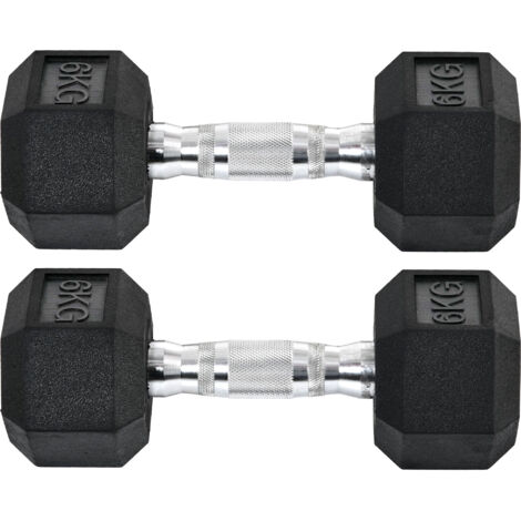 Juego de Mancuernas de 2x6kg con Barra de Conexión Metálica y Cabeza Hexagonal para Entrenamiento en Casa Negro y Plata (1/5)