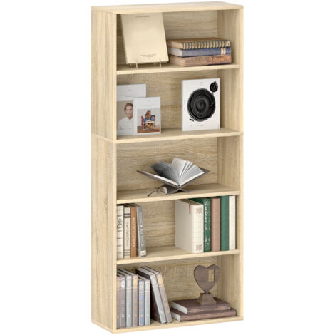 Bibliothèque étagère de rangement 5 niveaux avec étagères réglables pour salon, chambre, bureau, 60x24x133,5cm, naturel (1/5)