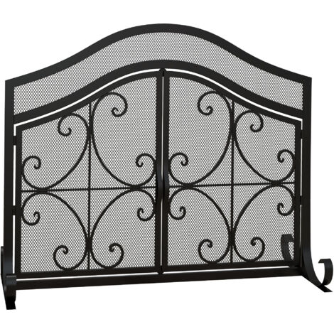 Grille de protection pour cheminée panneau unique en maille d'acier 105 x 40 x 80,5 cm noir (1/5)