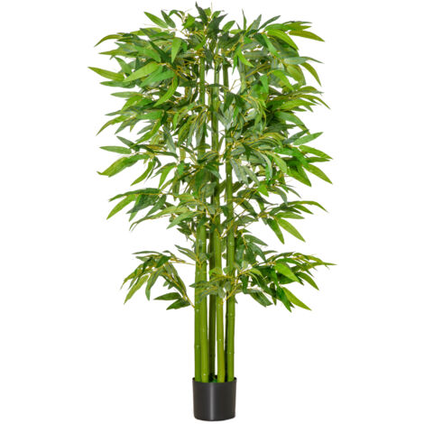 HOMCOM Bambou Artificiel XL 1,60H m 975 Feuilles denses réalistes Pot Inclus Noir Vert (1/5)