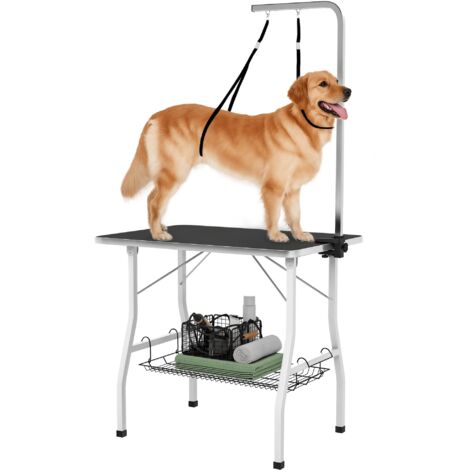 Table de toilettage pour chien pliante plateau antidérapant en caoutchouc avec 2 sangles 90 x 60 x 76 cm noir (1/5)