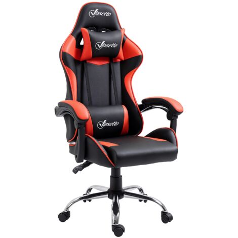 Silla Gaming Silla Racing Giratoria con Altura Ajustable Reclinable de 135° y CojĂn Lumbar 63x67x122-130 cm Rojo (1/5)