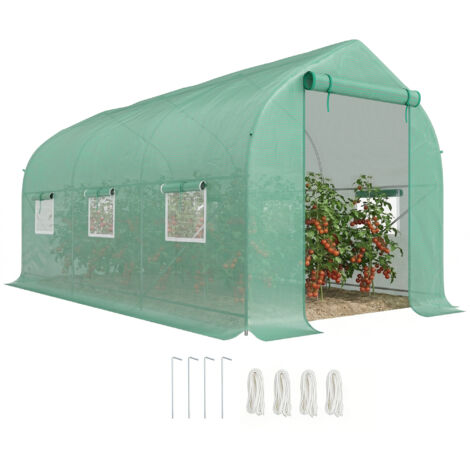 Serre tunnel de jardin 8m², serre de jardin tunnel avec 1 porte et 6 fenêtres, bâche PE 140g/m² 400x200x200cm vert (1/5)