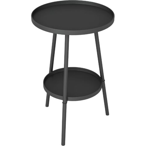 Petite table d'appoint ronde à 2 niveaux table de jardin pour terrasse salon balcon en métal Ø 32 x 51 cm noir (1/5)