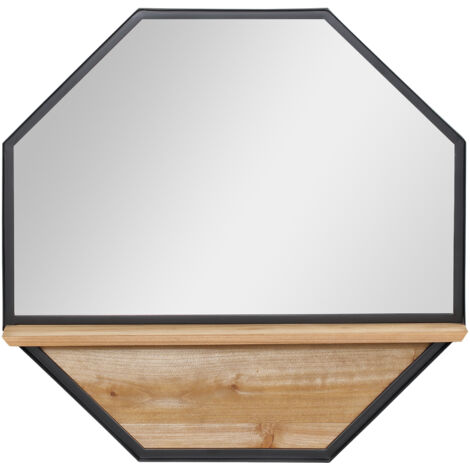 Espejo Decorativo de Pared 61x61 cm Espejo Octágono con Estante para Salón Dormitorio Entrada Negro (1/5)