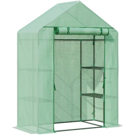 Outsunny Invernadero de Jardín 141x72x191 cm Vivero Casero con 4 Estantes Puerta Enrollable Cubierta de PE 140g/m² y Marco de Acero para Cultivos Plantas Macetas Flores Verde (1/5)