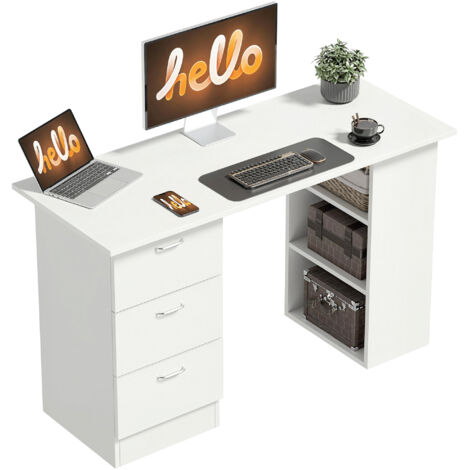Scrivania Porta PC con 3 Cassetti e 3 Ripiani, Scrivania per Camera e Ufficio 120x49x72cm Bianco (1/5)