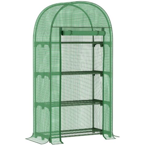 Outsunny Invernadero de Jardín con 4 Estantes Metálicos Puerta Enrollable y Cubierta de PE Vivero Casero de Terraza para Cultivo Plantas Flores Macetas 80x49x160 cm Verde (1/5)