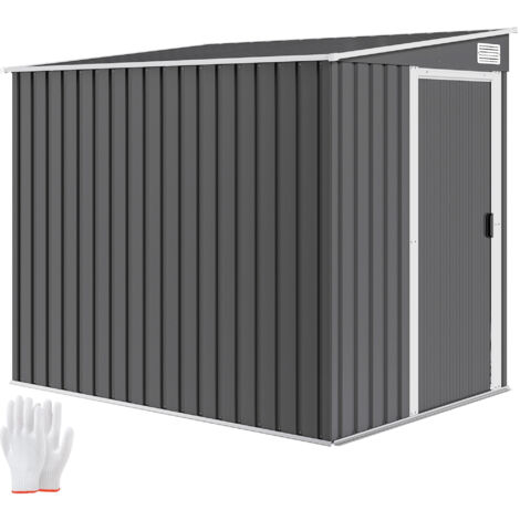 Abri de jardin 2,81 m² avec fondation, abri à outils extérieur adossé en acier galvanisé, 154x206,5x181cm, gris foncé (1/5)