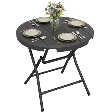 Table de jardin ronde table de salle à manger extérieur pour 4 personnes avec plateau en HDPE et cadre en acier (1/5)