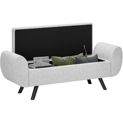 Panca Contenitore Fondo Letto con Braccioli in Tessuto, Gambe e Vano da 53.8L, 132x42x50 cm, Grigio (1/5)