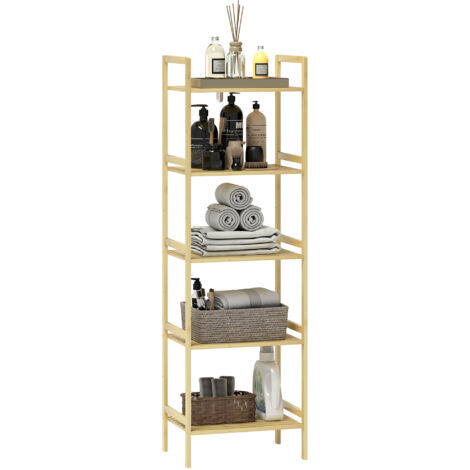 Scaffale Bagno a 5 Ripiani Regolabili in Altezza in Bambù, 43.5x31.5x142 cm, Naturale (1/5)