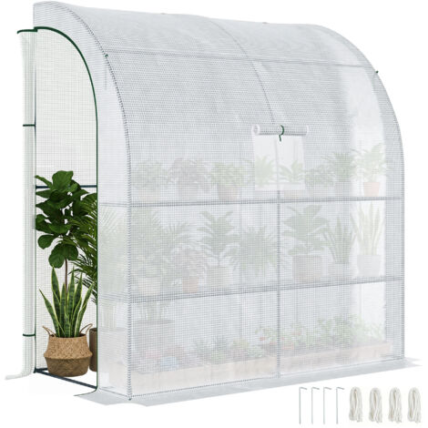 Invernadero de Exterior con Ventanas Estantes de 3 Niveles Puerta con Cremallera y Marco de Acero 200x100x215 cm Blanco (1/5)
