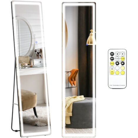 Miroir sur pied ou mural intensité et couleur réglable avec télécommande 40 x 37 x 157,5H cm argenté (1/5)