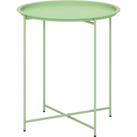 Petite table basse ronde table d'appoint plateau amovible avec bord relevé pieds pliables en acier Ø 46 x 53 cm vert (1/5)