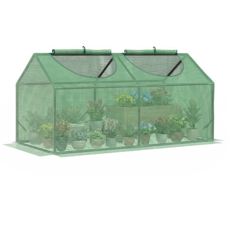 Serre de jardin mini serre 2 fenêtres enroulables couverture en PE haute densité 140 g/m² 120 x 60 x 60 cm vert foncé (1/5)