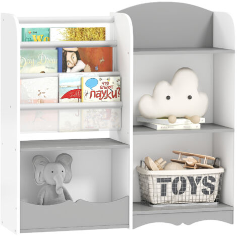 Scaffale Portagiochi per Bambini Mobile per Cameretta , Arredamento per Bambini da Salotto e Asilo, 85x26x84cm, Grigio (1/5)