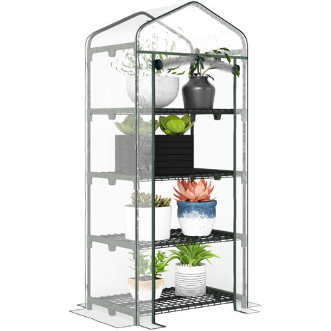 Outsunny Invernadero de Jardín con 4 Estantes y Cubierta de PVC Tipo Caseta de Tubo Acero Vivero Casero para Cultivo de Plantas Flores Macetas Balcón Terraza 70x50x160 cm Transparente (1/5)