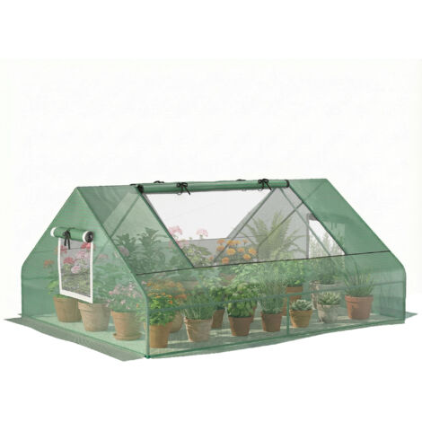 Mini serre de jardin mini serre tunnel 180x140x80cm toit pointu acier PE haute densité 140 g/m² 2 grandes fenêtres vert foncé (1/5)