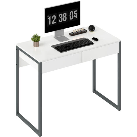 Escritorio con 2 Cajones 100x50x75 cm Mesa de Ordenador Patas de Acero para Casa Espacios Pequeños Blanco Brillante (1/5)