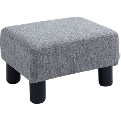 Pouf Poggiapiedi in Tessuto Effetto Lino Imbottito, 40x30x24cm, Grigio (1/5)