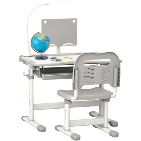 Ensemble chaise et bureau pour enfants avec lampe LED hauteur réglable plateau incliné support de lecture gris (1/5)