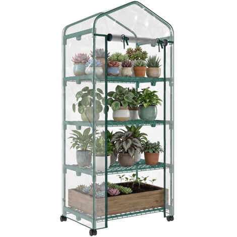 Serra per Piante Verticale con Scaffale a 4 Ripiani in Acciaio e PVC Verde, 69x50x165cm (1/5)