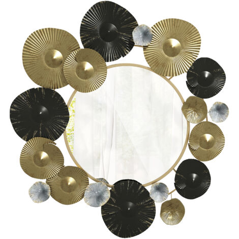 Adorno de Pared Metálico con Espejo Decorativo para Salón Dormitorio Pasillo 84x84 cm Dorado y Negro (1/5)