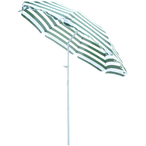 Outsunny Sombrilla de Playa Ø180 cm con Techo Inclinable y Poste de Metal Protección Solar para Jardín Terraza Exterior Rayas Verde y Blanco (1/5)
