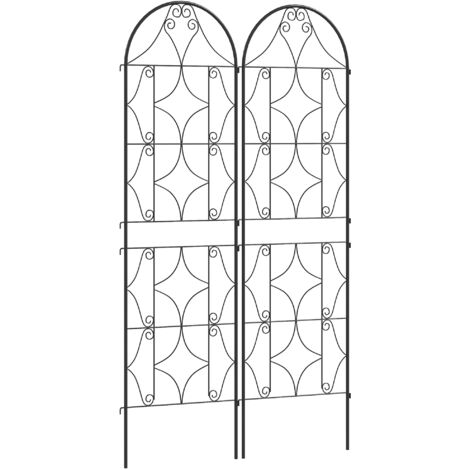 Support pour plantes grimpantes avec motif lot de 2 treillis de jardin pour vigne fleurs légumes métal 50 x 180 cm noir (1/5)