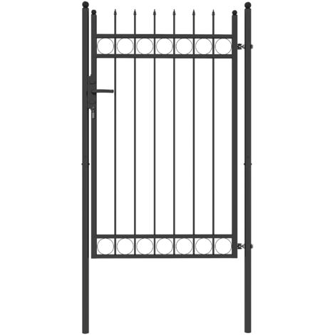 Cancello Giardino a 2 Paletti con Maniglia, Lucchetto e 3 Chiavi, in Acciaio Zincato, 105x204 cm, Nero (1/5)