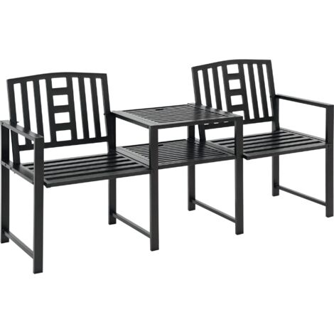 Panchina da Giardino Moderna 2 Posti con Tavolino e Foro per Ombrellone Arredamento da Esterno 165x56x85.5cm Nero (1/5)